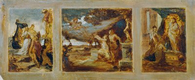Mitolojik sahneleri olan bir triptik için eskiz by Hans Makart