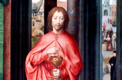 Aziz Catherine ve Diğer Azizlerin Mistik Evliliği, Detay, c1453-1494 by Hans Memling