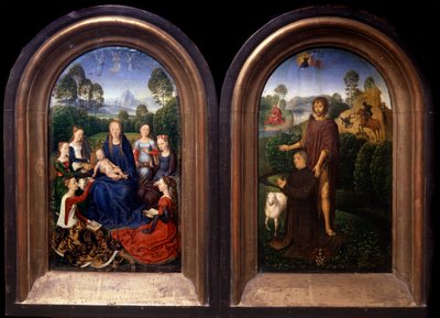 Azizler, Bağışçı ve Vaftizci Yahya ile Çevrili Bakire ve Çocuk İki Parçalı - Tablo Hans Memling (1435-1494) (ec flam) 15. yüzyıl Paris, Louvre Müzesi by Hans Memling