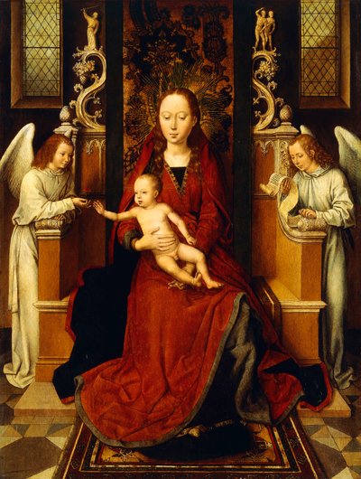 Bakire ve Çocuk iki Melekle tahta çıktı, by Hans Memling