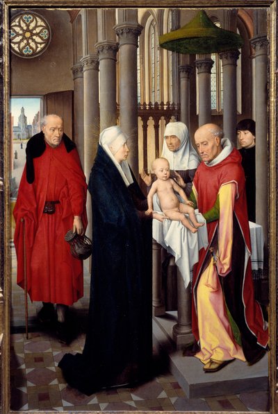 Magi'ye Tapınma Üçlemesi. Sağ panelin detayı: Tapınakta sunum. Ahşap üzerine Detrempe, Hans Memling (1433-1494), yaklaşık 1470. Madrid. Prado Müzesi by Hans Memling