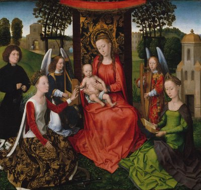 Bakire ve Çocuk, İskenderiyeli Aziz Catherine ve Barbara ile by Hans Memling