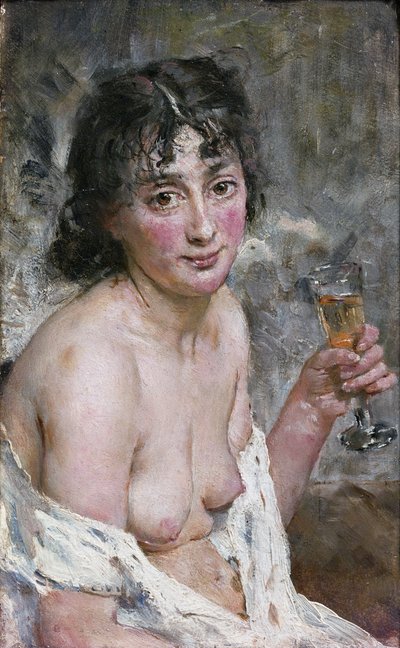 Şampanya Kızı (tuval üzerine yağlı boya) by Hans Olaf Heyerdahl