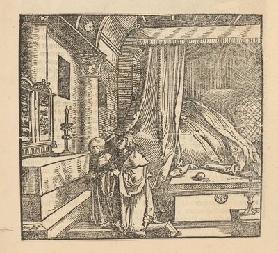 Bir yatak odasında iki dua eden insan by Hans Schäufelein (possibly)