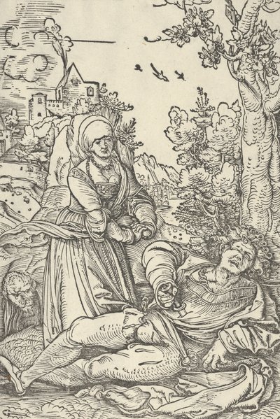 Pyramus ve Thisbe, yak. 1509-10. by Hans Schäufelein the Elder
