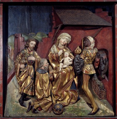 Hans Schuechlin (1440-1505) tarafından polikrom altın ahşap üzerine Magi Rölyefinin hayranlığı by Hans Schüchlin