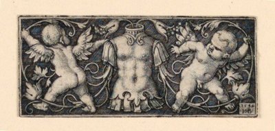 Merkezde Cuirass ile Friz, İki Cin tarafından kuşatılmış by Hans Sebald Beham