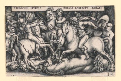 Truva atlarına karşı savaşan Herkül by Hans Sebald Beham