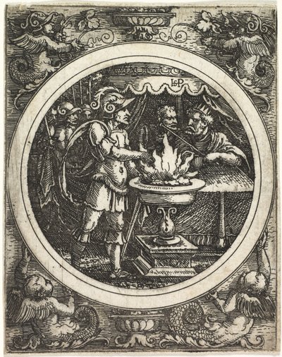 Ateşte Elini Tutarak Mucius Scaevola, c. 1520. by Hans Sebald Beham