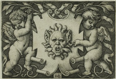 İki Cin Tarafından Tutulan Maskeli Süsleme by Hans Sebald Beham