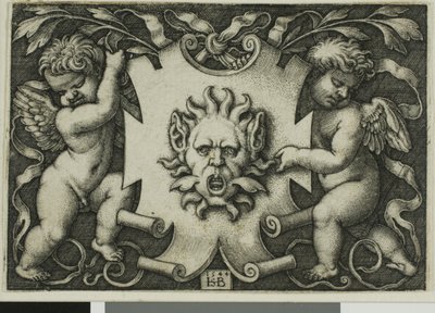 İki Cin Tarafından Tutulan Maskeli Süsleme by Hans Sebald Beham