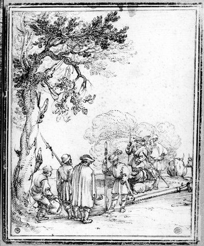 Köylü ve Asker Ticareti (kağıt üzerine mürekkep) by Hans Sebald Beham