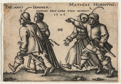 Köylü Düğünü veya On İki Ay: 1-Fabianus Jenner 2-Mathias Hornung by Hans Sebald Beham