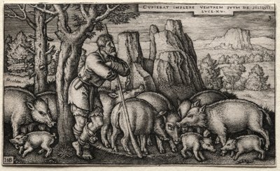 Müsrif Oğul: Domuz Eğitme. by Hans Sebald Beham