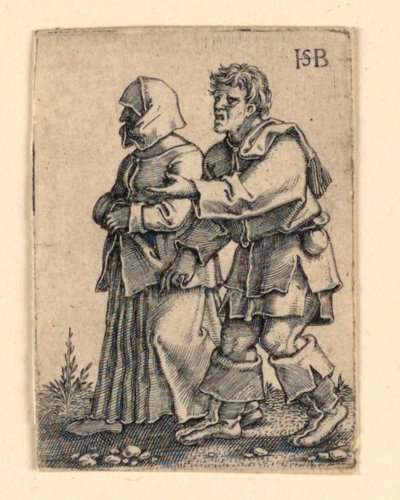 Düğün Alayı: Sola yürüyen çift, bone takan kadın by Hans Sebald Beham