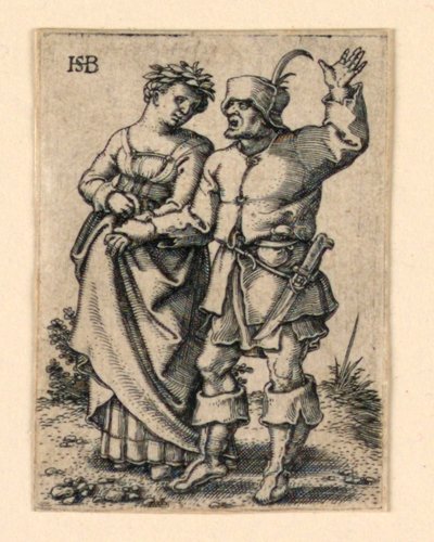 Düğün Alayı: Sola yürüyen çift, çelenk takan kadın by Hans Sebald Beham