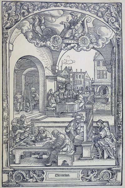 Merkür gezegeni ve sanatçılar, bilim adamları ve teknisyenler, c1535 (gravür) by Hans Sebald Beham