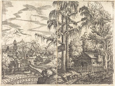 Bir Çiftçinin Kulübesi ve Nehir Yakınındaki Bir Kasaba Manzaralı Manzara, 1551. by Hans Sebald Lautensack