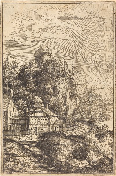 Şatolu Manzara ve Yayılan Güneş, 1553. by Hans Sebald Lautensack