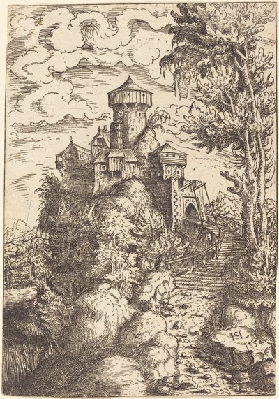 Kale ve Büyük Merdivenli Manzara, 1554. by Hans Sebald Lautensack