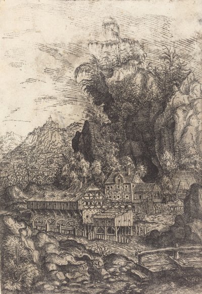 Su Değirmeni ile Manzara, 1553. by Hans Sebald Lautensack