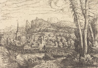 Nehrin Yakınındaki Bir Şehrin Görünümü, 1553. by Hans Sebald Lautensack