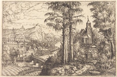 Sağda Kiliseli, Nehrin Yanındaki Bir Kasabanın Görünümü, 1553. by Hans Sebald Lautensack