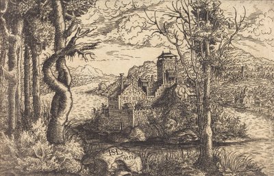 Bir Adada Kaleli Nehir Manzarası, 1553. by Hans Sebald Lautensack