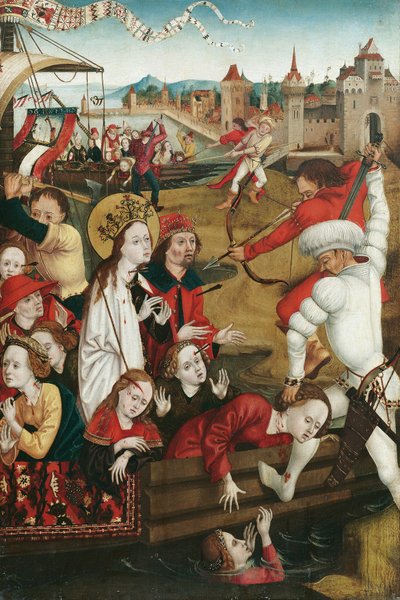 Şehitlik St. Ursula ve arkadaşları (ön yüz); Bir aziz figürünün alt yarısı (ters) by Hans Siebenbürger