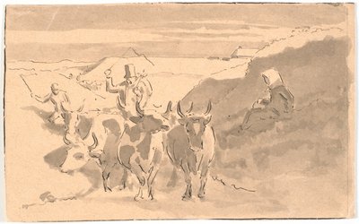 İçi boş bir yolda çalışan bir boğa by Hans Smidth