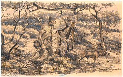 Ormanda köpek ile keskin nişancı by Hans Smidth