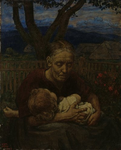 Bir bahçede anne ve çocuk by Hans Thoma