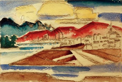 Kırmızı dağlar ile manzara by Hans Thuar