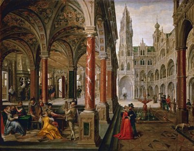 Müzisyenlerin olduğu saray - Hans Vredeman de Vries (Jan de Vriese veya Friedman de Frise) (1526-1606). Tuval üzerine yağlıboya by Hans Vredeman de Vries