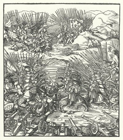Cambrai Birliği Savaşı sırasında Fransız ve Venedik orduları arasındaki savaş, 1509 by Hans after Burgkmair