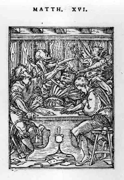 Hans Lutzelburger (fl.1505-26) tarafından oyulmuş Ölümün Dansı serisinden Oyuncular, c.1526-28 by Hans after Holbein the Younger