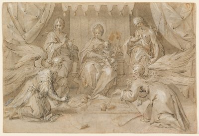 Madonna, Vaftizci Aziz Yahya ve Müjdeci Aziz Yahya ile Taht Edildi by Hans von Aachen
