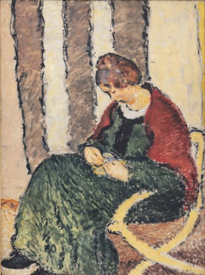 Sanatçının Kızkardeşi Anna Giersing, Kırmızı Şal Takıyor by Harald Giersing