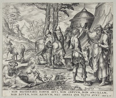 Komşunun evine, hizmetkarına, öküzüne ve eşeğine tamah etmeyeceksin. by Harmen Jansz. Muller