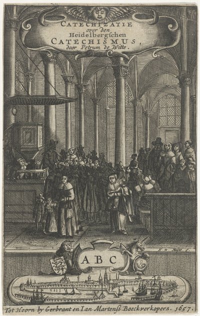 Kilise iç Başlık sayfası: P. de Witte, Heidelbergschen ilmihalinde İlmihal, 1657 by Harmen de Mayer
