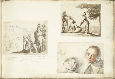 Şahinli avcılar, çoban çocuklar, kadın ve çocuk by Harmen ter Borch