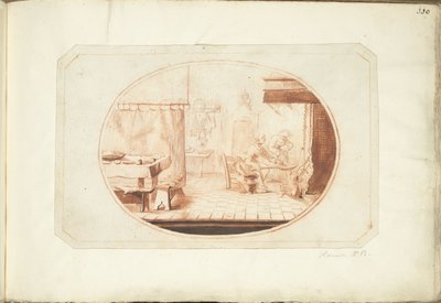 İki kadın ve oval bir kedi ile mutfak iç by Harmen ter Borch