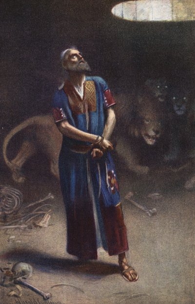 Daniel Aslanların İninde (renkli taş baskı) by Harold Copping