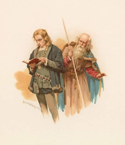 Hamlet okuma, arkasında Polonius ile by Harold Copping