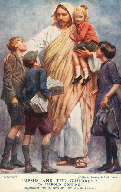 İsa ve Çocuklar (renkli taş baskı) by Harold Copping