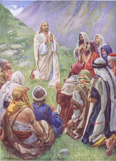 Tanrı bize nasıl dua edeceğimizi öğretiyor, Resimlerden Teach The Teach the Crown Serisinden bir örnek , 1920 by Harold Copping