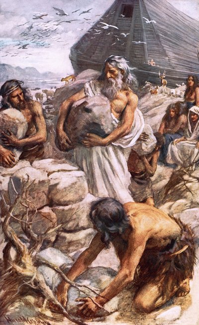 Nuh sunağını inşa ediyor by Harold Copping