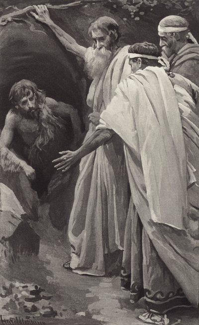 Şimdi ona içtenlikle yalvarıyorlar, gözyaşlarıyla ona yalvarıyorlar, geri dönüp o şehri kurtarması için. by Harold Copping