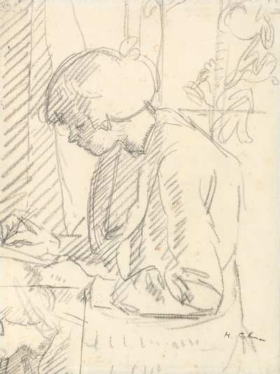 Bir kız yazıyor (kağıt üzerine siyah tebeşir) by Harold Gilman