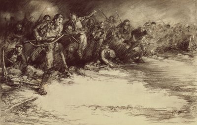 Karşı Saldırı, c.1918 (kağıt üzerine kurşun kalem) by Harold James Mowat